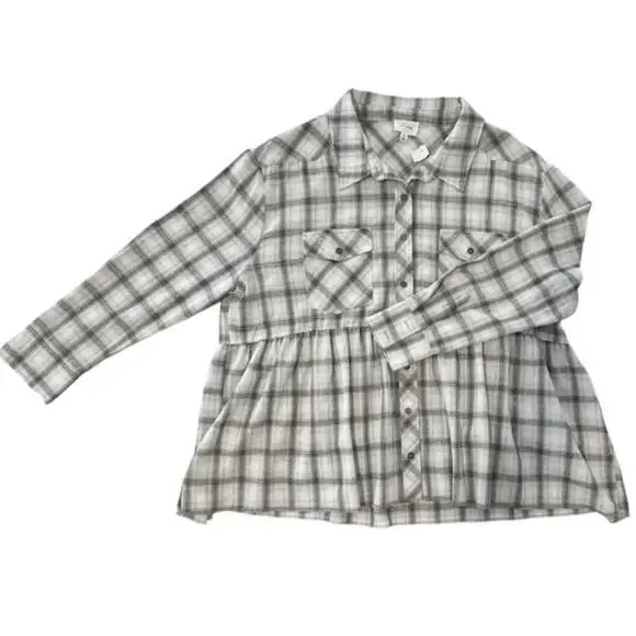 Heyson Gray/White Plaid Oversized Babydoll Top - Size 1X - Picture 4 of 7